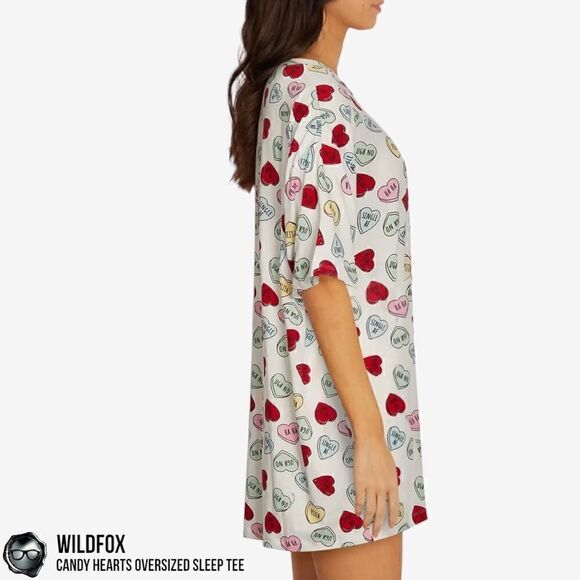WILDFOX SLEEP CANDY HEARTS PRINT OVERSIZED SLEEP T-SHIRT IN WHITE NIGHTSHIRT NEW - Picture 3 of 15